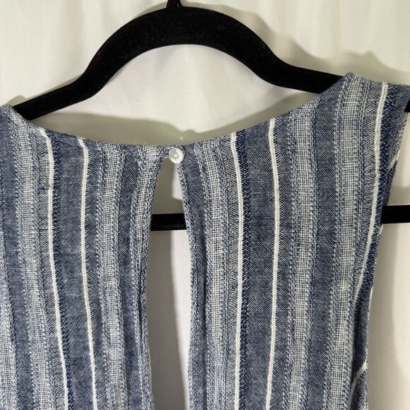 Cloth and Stone Linen Blend Romper Women's Small Blue Striped Open Back Tie - Picture 11 of 13